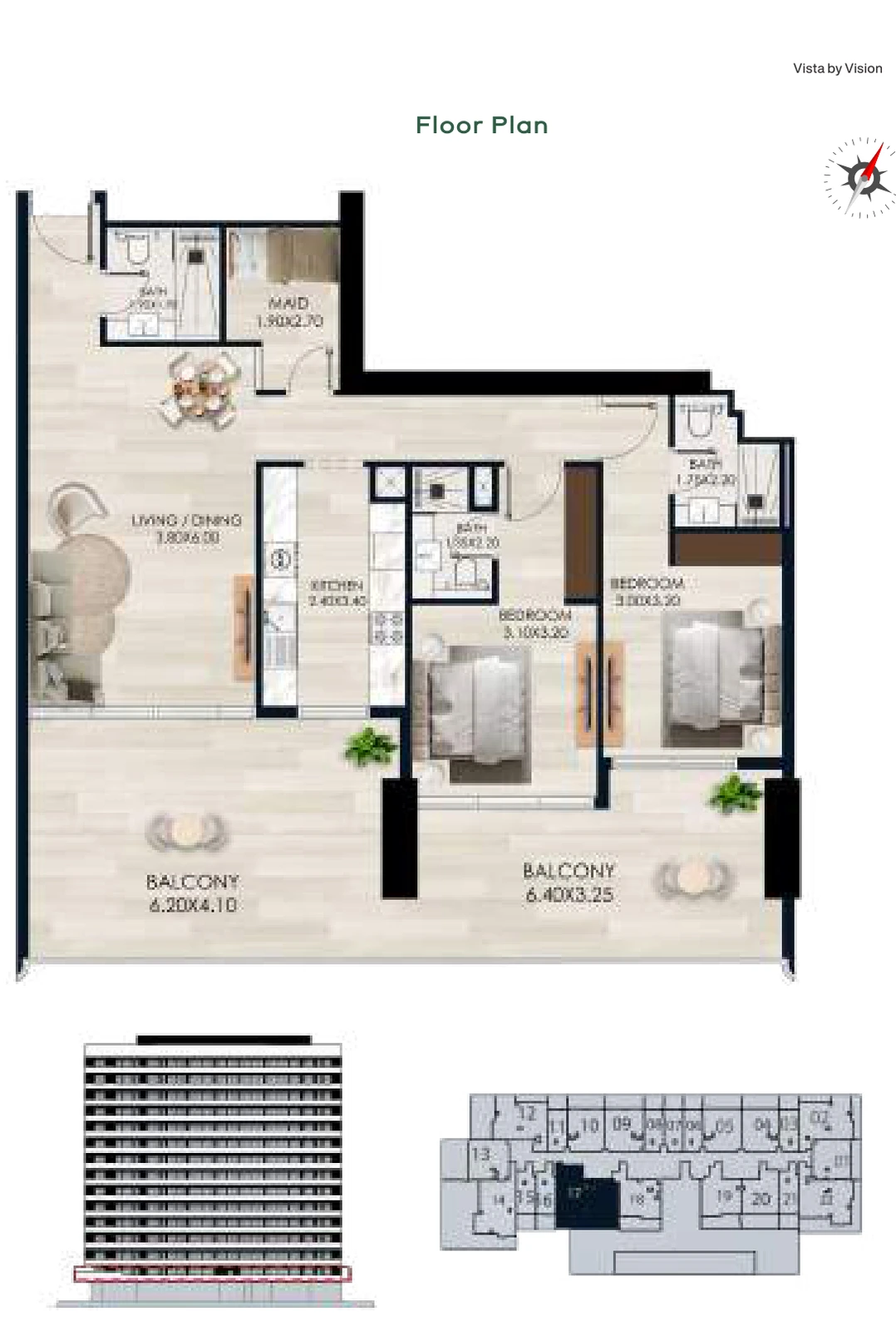 Vista by Vision Unit 17, Level 1, 2 Bedroom Apartment, 1,473.58 sq ft floor plan