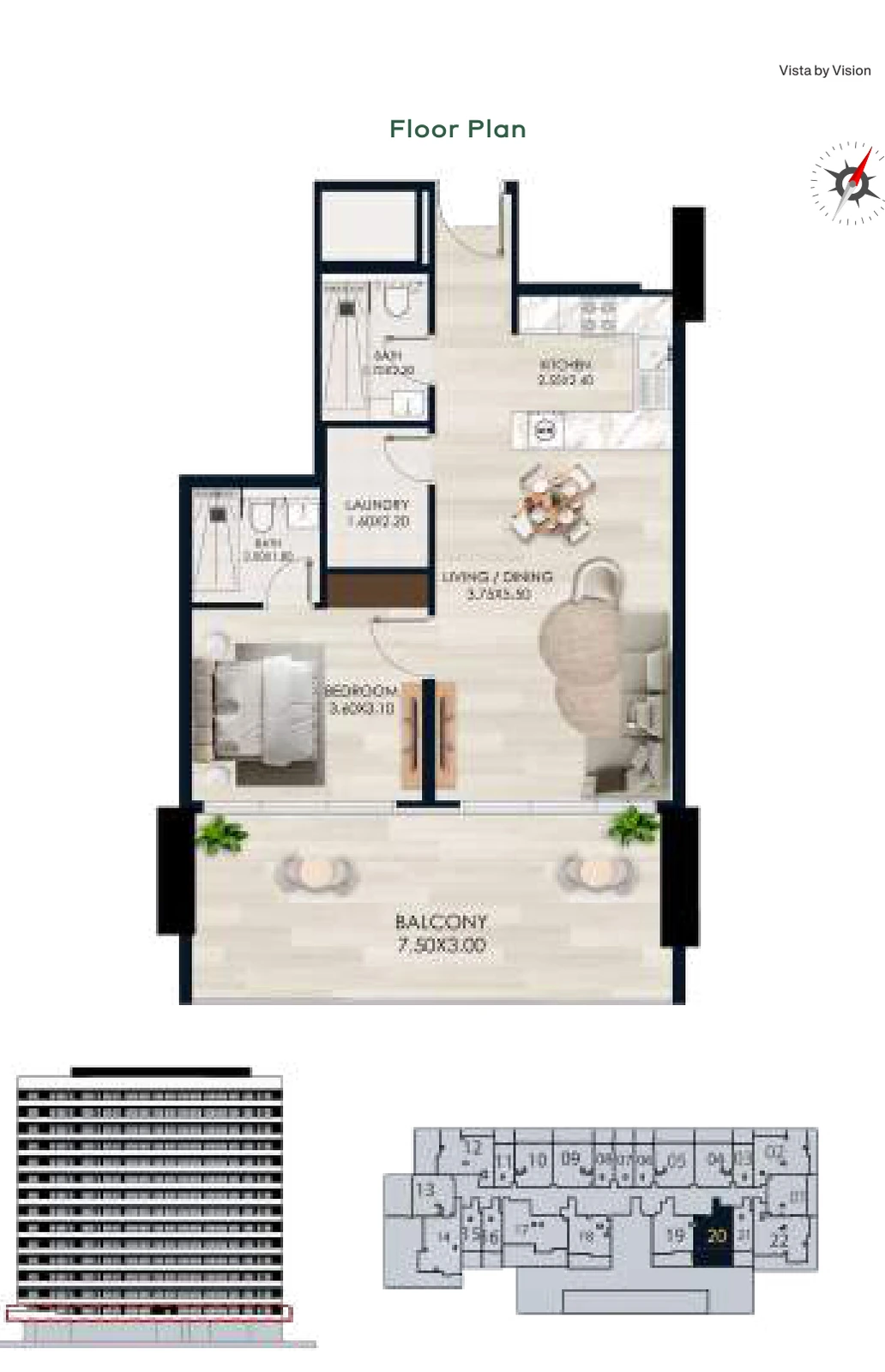 Vista by Vision Unit 20, Level 1, 1 Bedroom Apartment, 897.71 sq ft floor plan