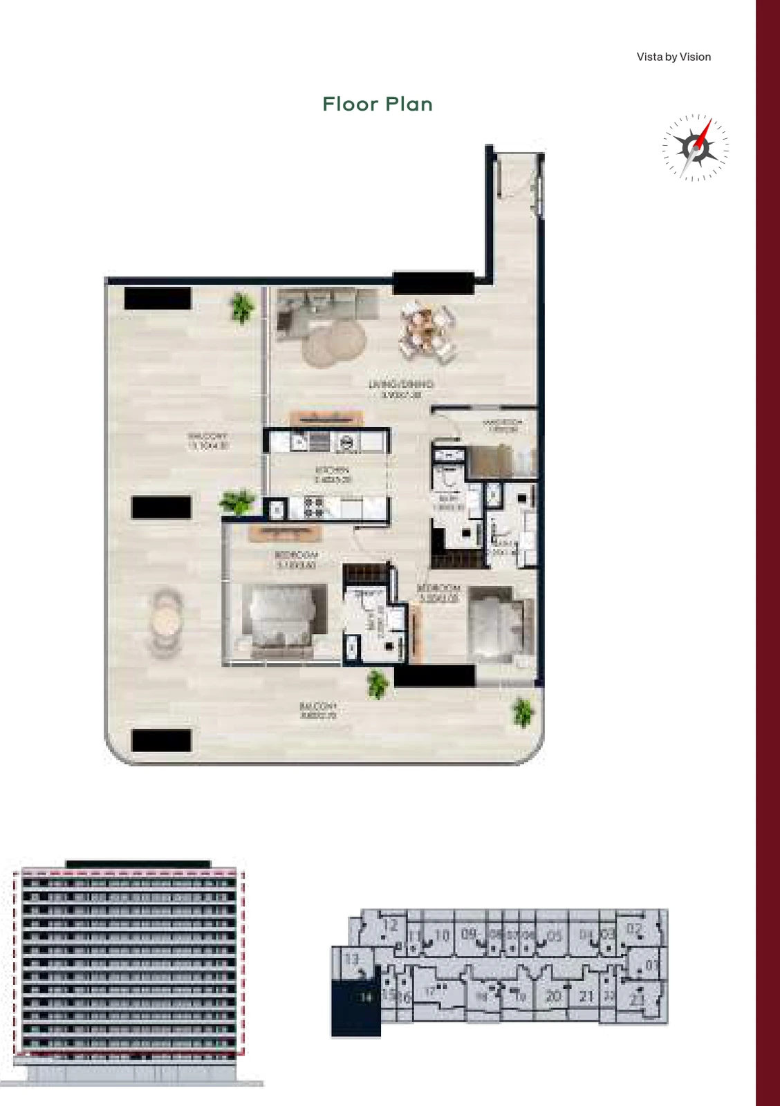 Vista by Vision Unit 14, Levels 2–14, 2 Bedroom Apartment, 1,710.06 sq ft floor plan