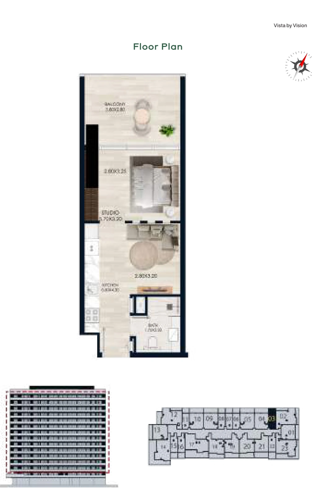 Vista by Vision Unit 03, Levels 2–14, Studio Apartment, 465.75 sq ft floor plan