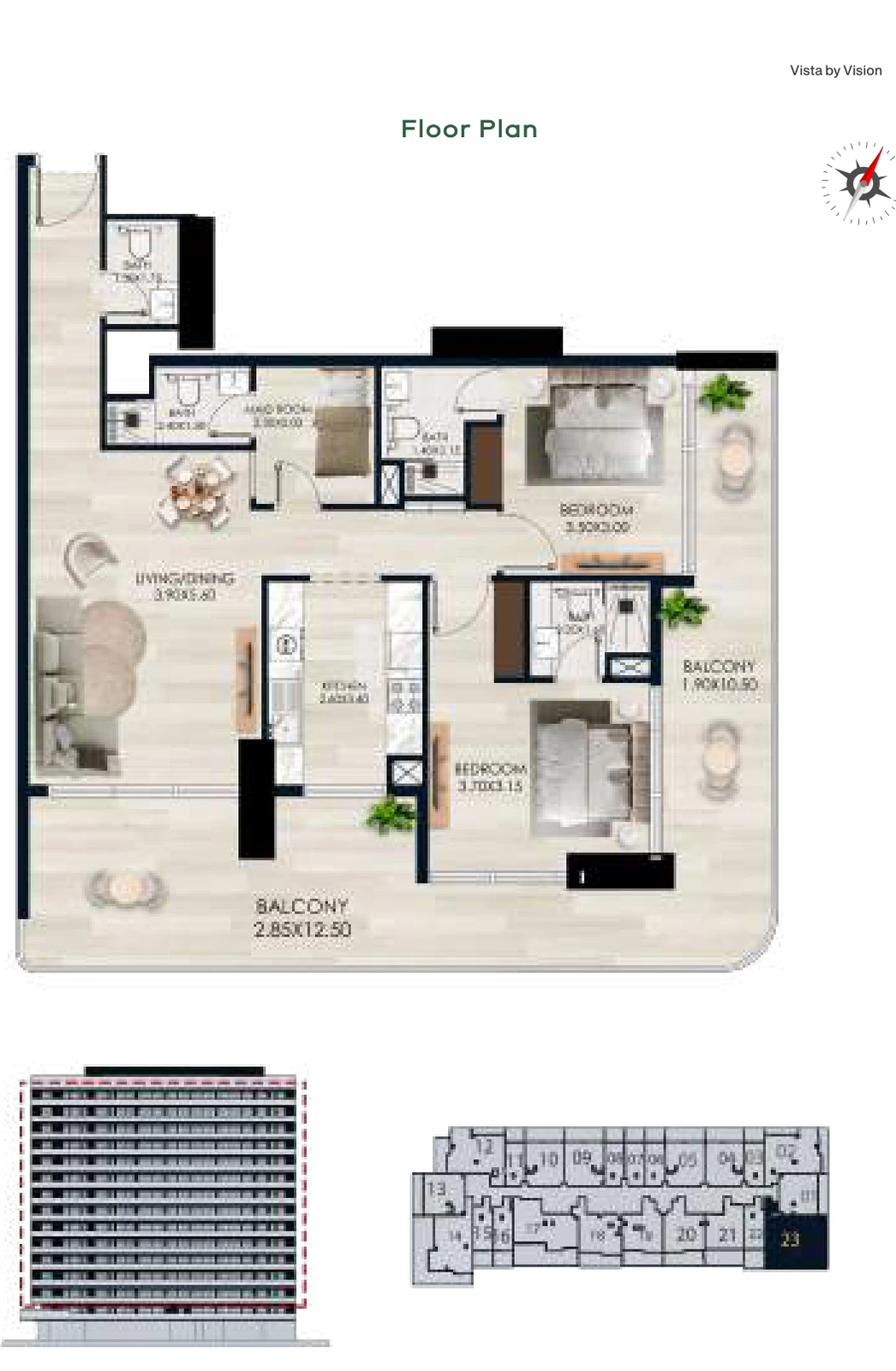 Vista by Vision Unit 23, Levels 2–14, 2 Bedroom Apartment, 1,445.92 sq ft floor plan