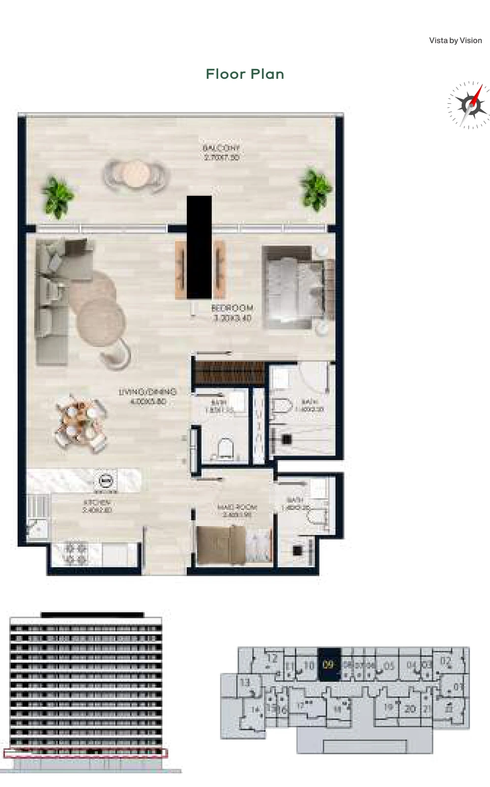 Vista by Vision Unit 09, Level 1, 1 Bedroom Apartment, 891.25 sq ft floor plan