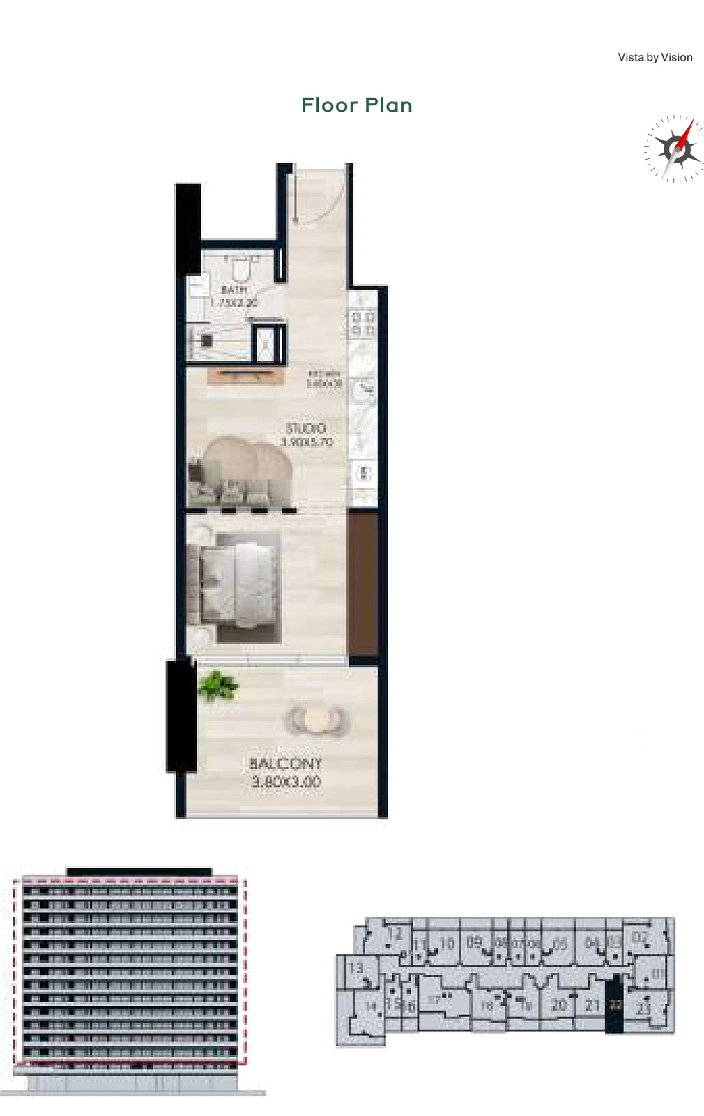 Vista by Vision Unit 22, Levels 2–14, Studio Apartment, 494.28 sq ft floor plan