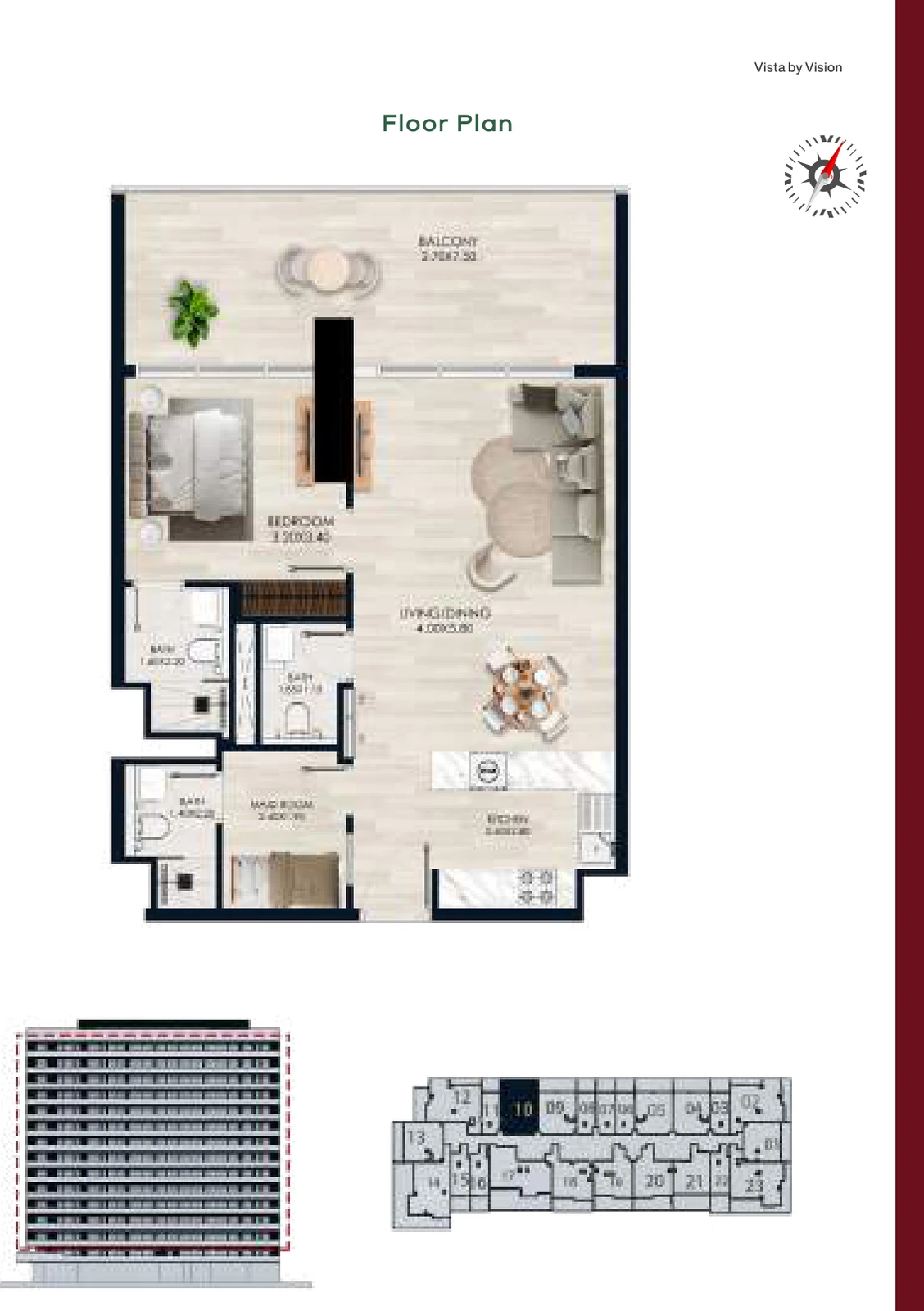 Vista by Vision Unit 10, Levels 2–14, 1 Bedroom Apartment, 887.48 sq ft floor plan