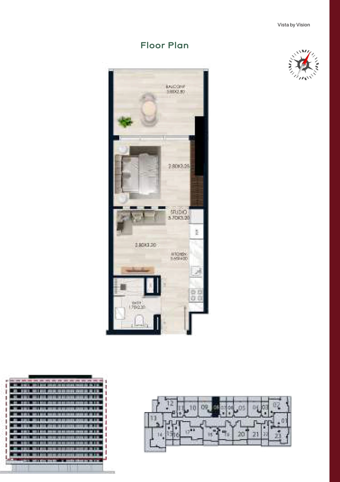 Vista by Vision Unit 08, Levels 2–14, Studio Apartment, 456.82 sq ft floor plan