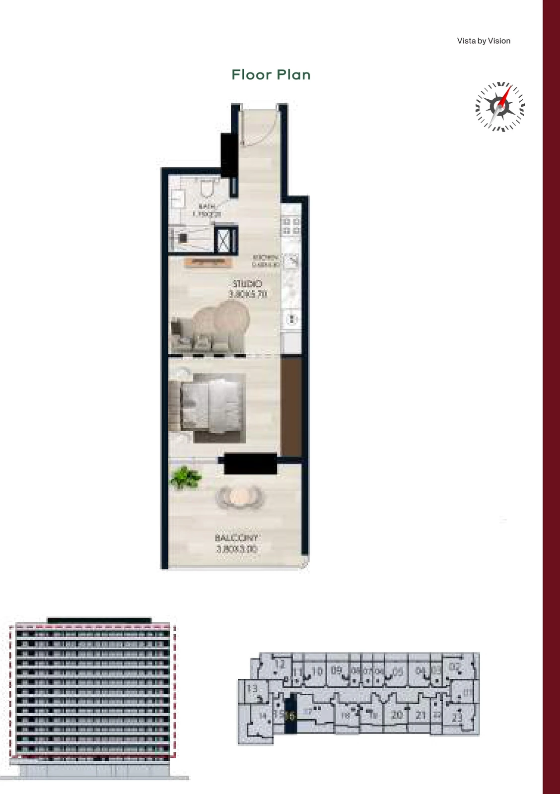 Vista by Vision Unit 16, Levels 2–14, Studio Apartment, 503.86 sq ft floor plan