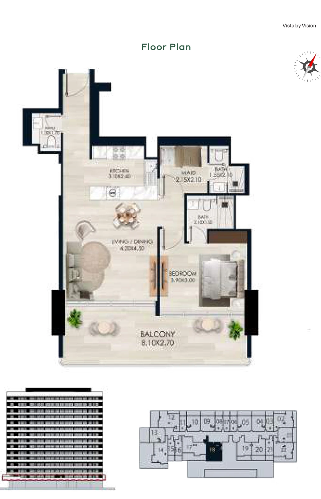 Vista by Vision Unit 18, Level 1, 1 Bedroom Apartment, 953.36 sq ft floor plan