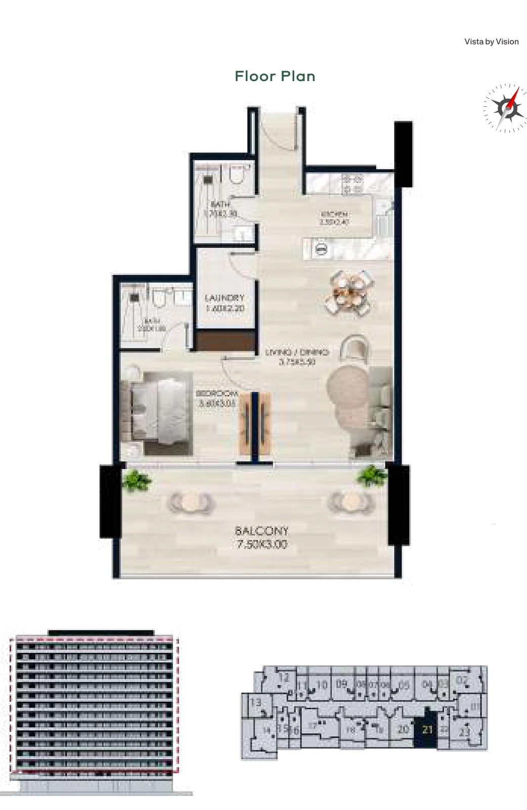 Vista by Vision Unit 21, Levels 2–14, 1 Bedroom Apartment, 897.82 sq ft floor plan