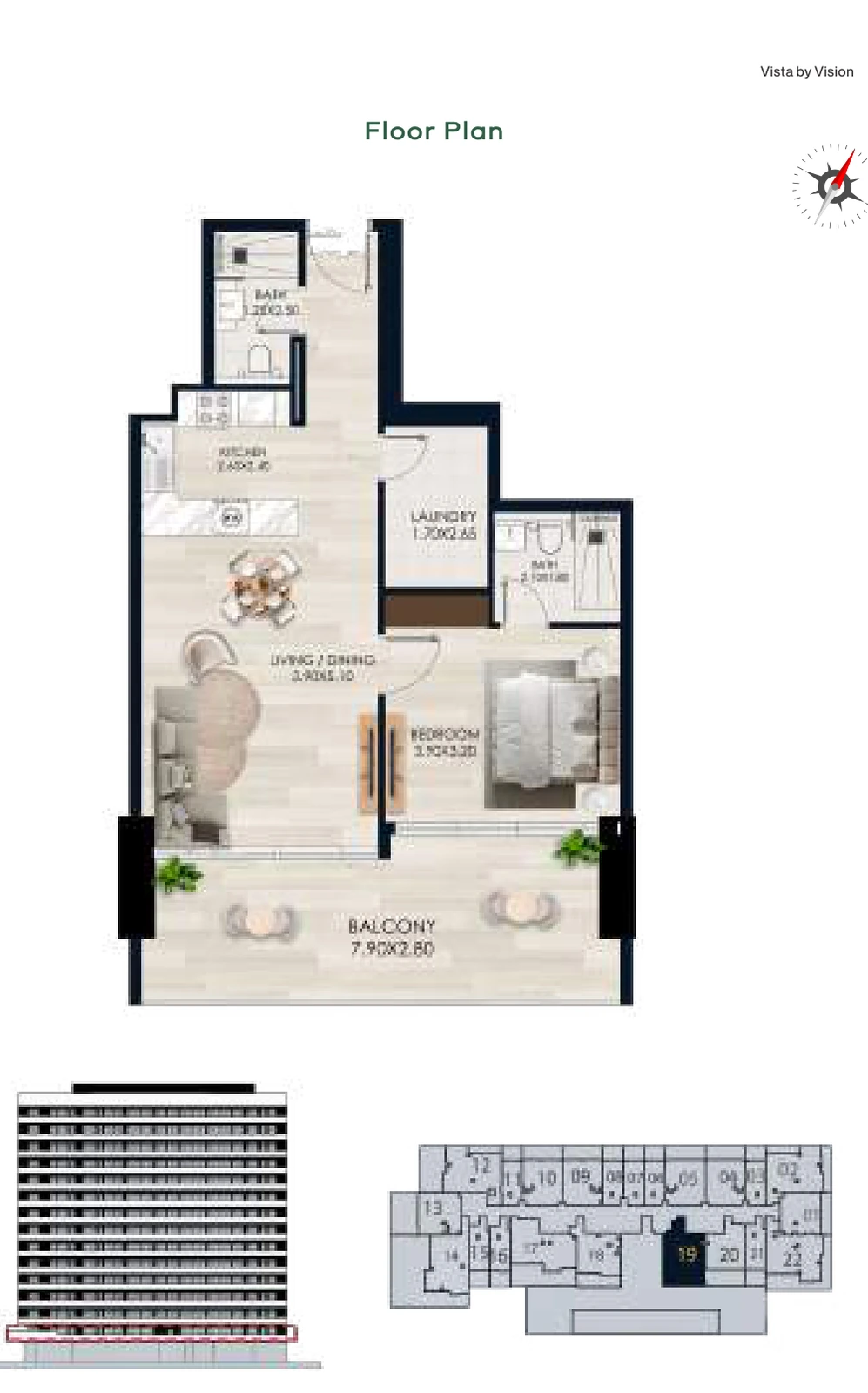 Vista by Vision Unit 19, Level 1, 1 Bedroom Apartment, 897.60 sq ft floor plan