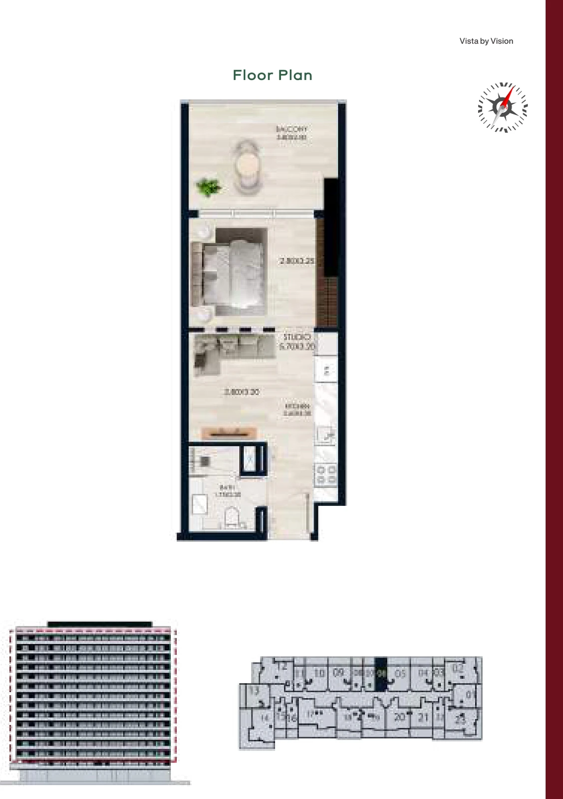 Vista by Vision Unit 06, Levels 2–14, Studio Apartment, 460.26 sq ft floor plan