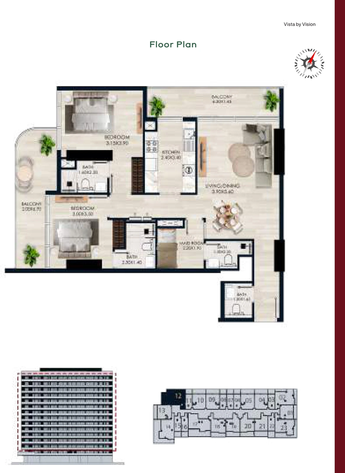 Vista by Vision Unit 12, Levels 2–14, 2 Bedroom Apartment, 1,177.03 sq ft floor plan