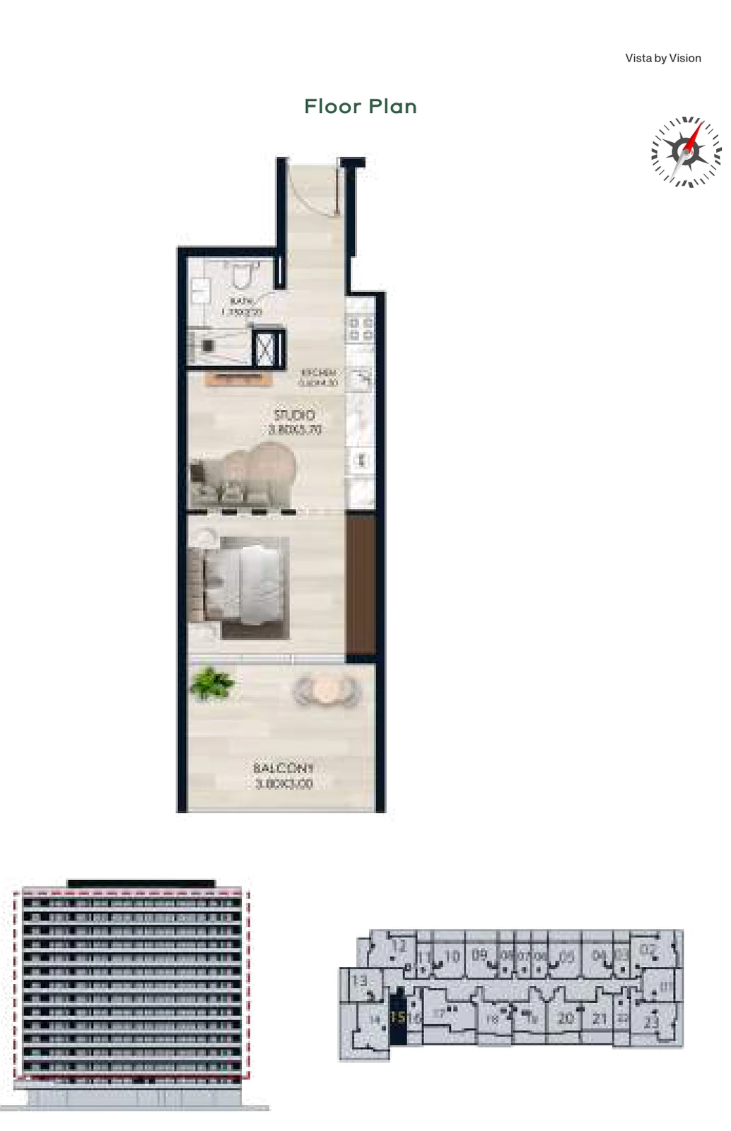 Vista by Vision Unit 15, Levels 2–14, Studio Apartment, 501.28 sq ft floor plan