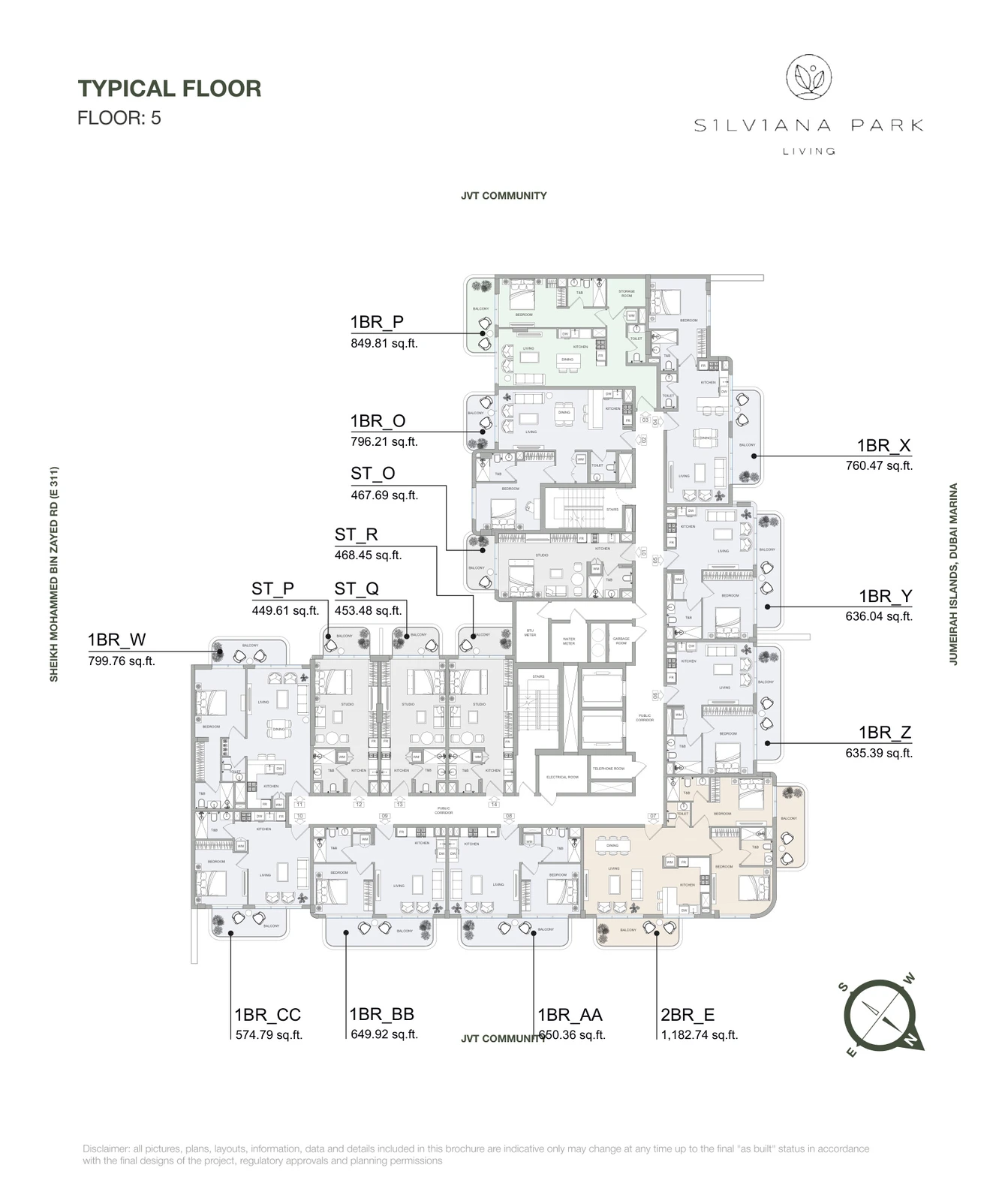 S1LVA Park Living 2BR_E, Level 5, 2 Bedroom Apartment, 1,182.74 sq ft Type E floor plan
