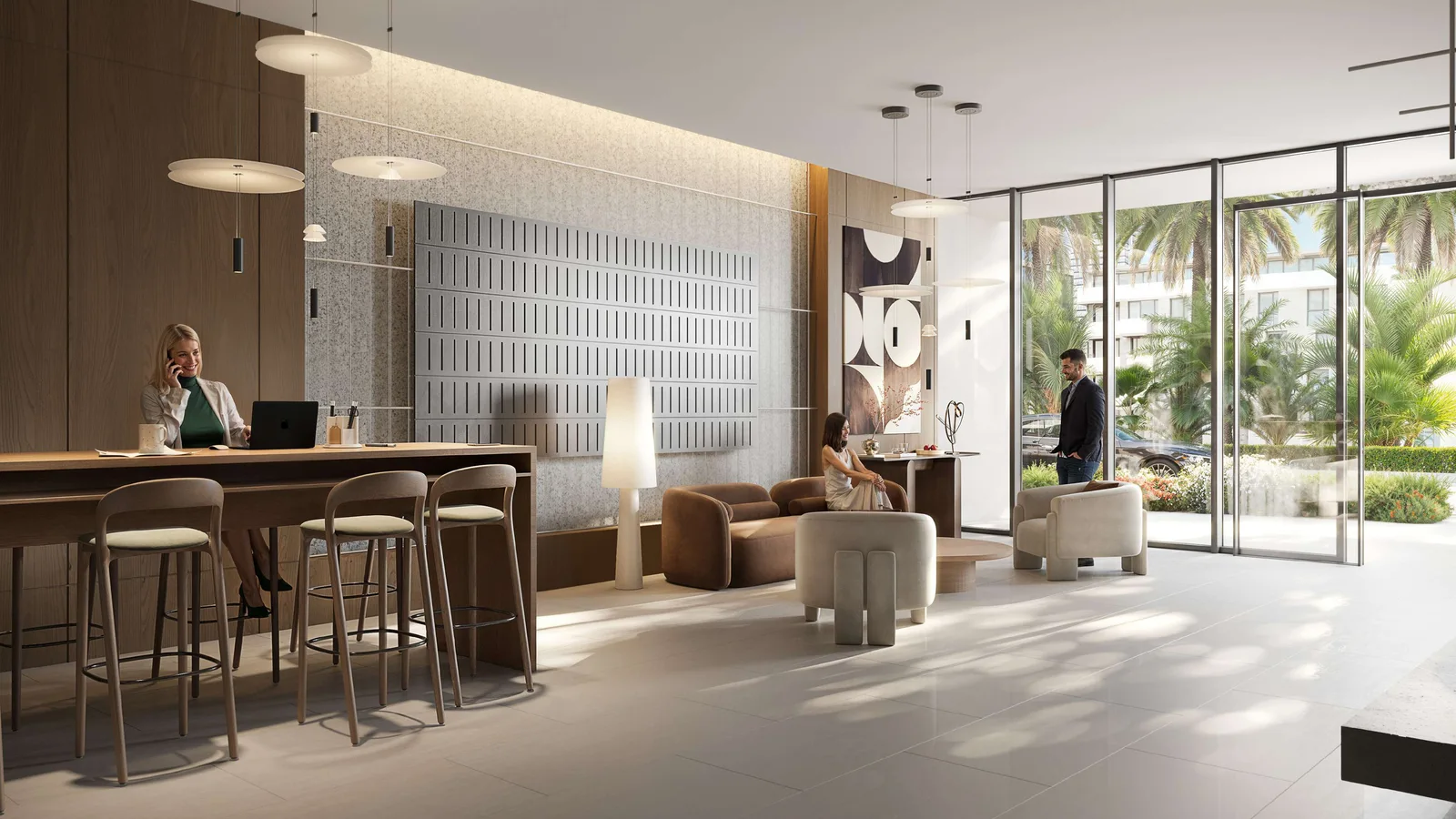 S1LVA Park Living lobby with reception desk and lounge seating