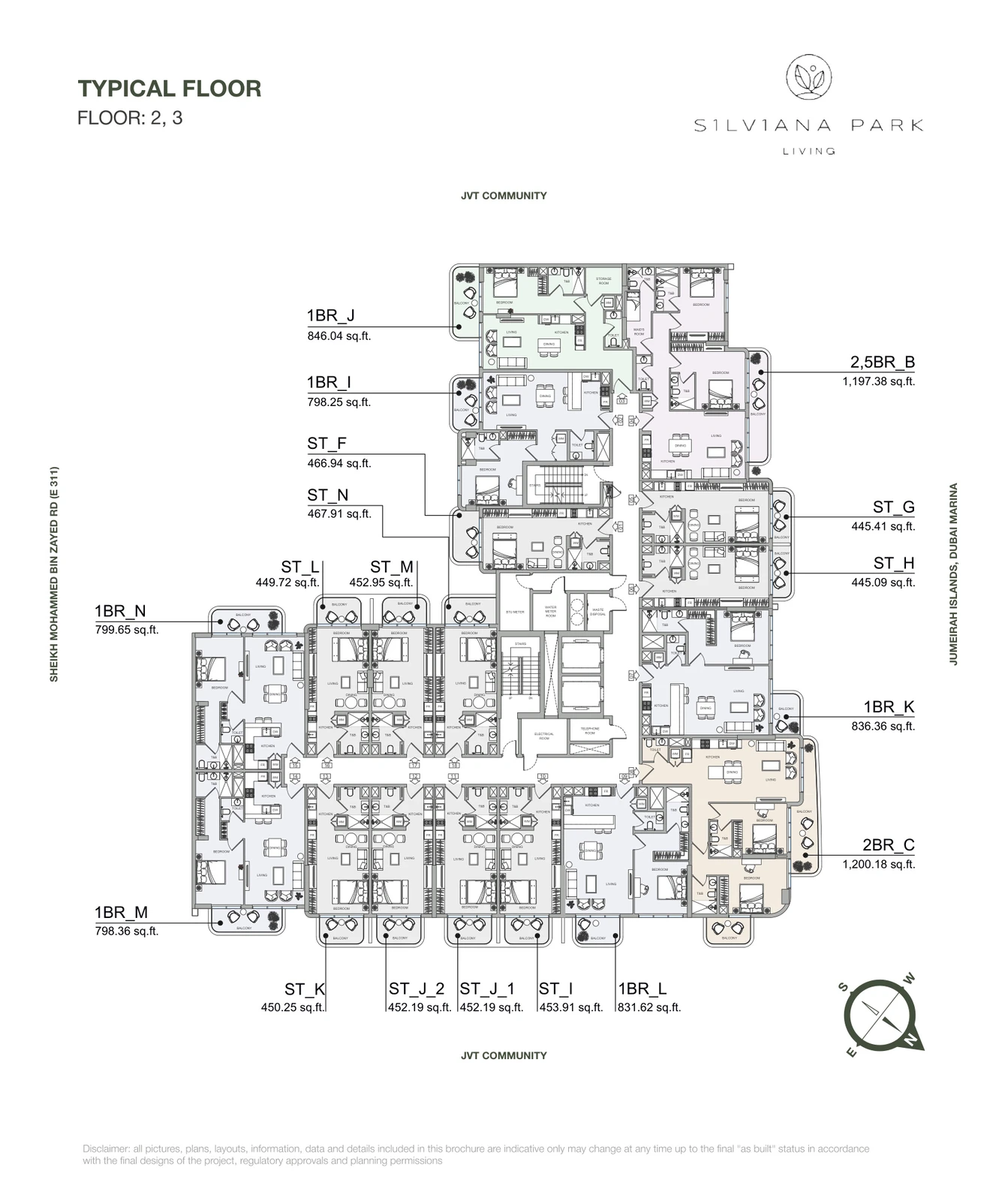 S1LVA Park Living 2,5BR_B, Levels 2 and 3, 2.5 Bedroom Apartment, 1,197.38 sq ft Type B Plus floor plan for a 2 bedroom Plus layout