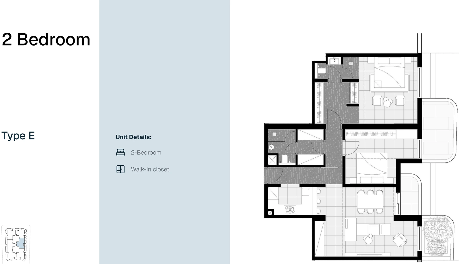 Marea Residence 2-bedroom apartment Type E floor plan, 2 Bedroom Type E, 1,256.15-1,319.65 sq ft
