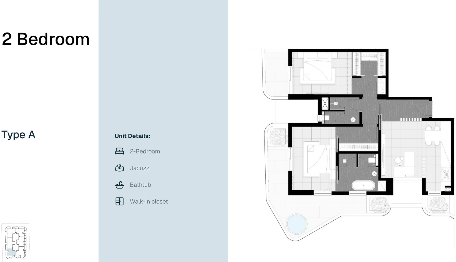 Marea Residence 2-bedroom apartment Type A floor plan, 2 Bedroom Type A, 1,237.20-2,878.59 sq ft