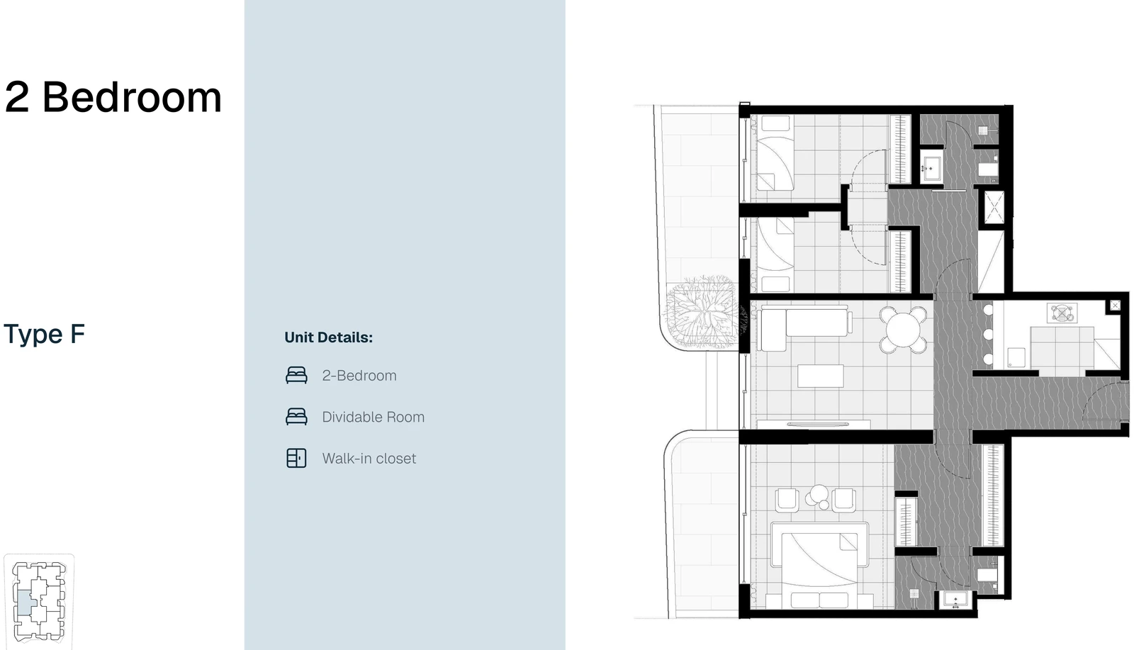 Marea Residence 2-bedroom apartment Type F floor plan, 2 Bedroom Type F, 1,246.57-1,295.97 sq ft