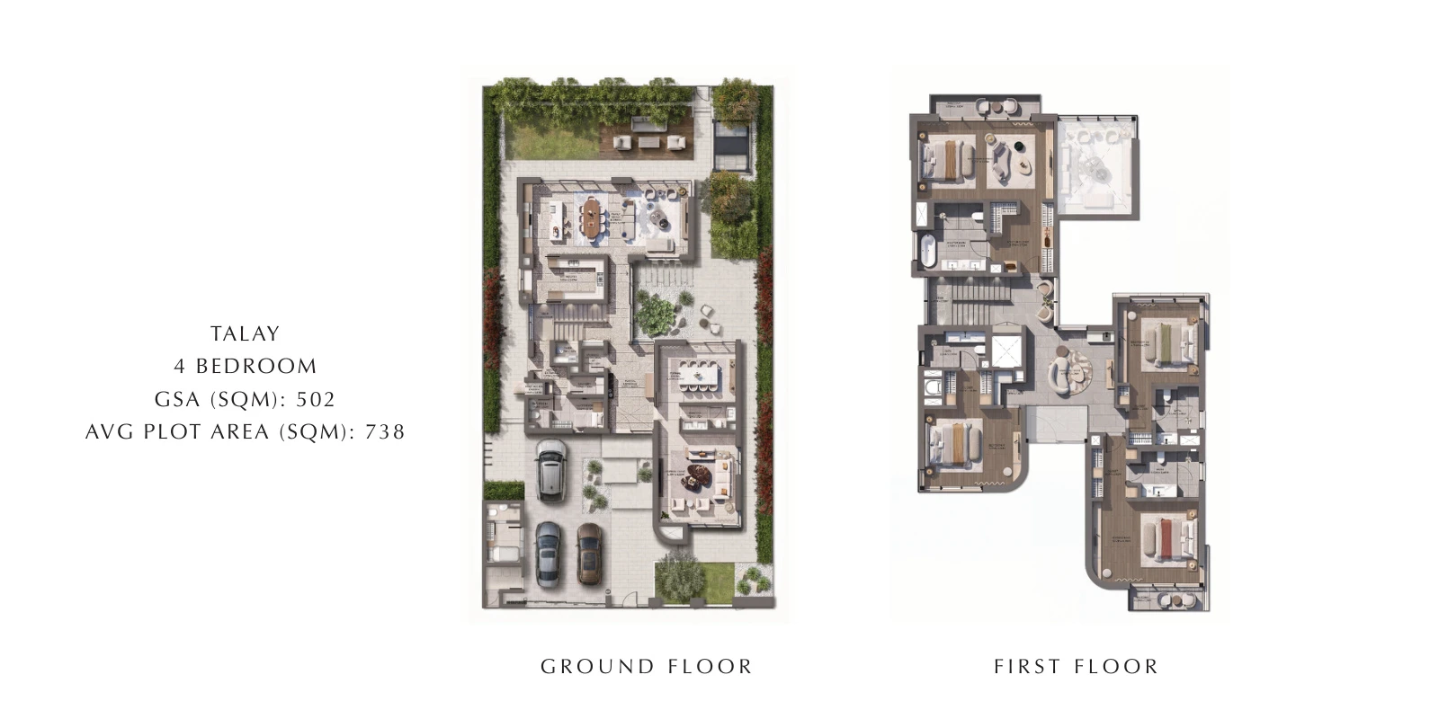 Talay and Talay Beach 4-bedroom Talay villa Ground & First Floors, 502 sqm GSA floor plan