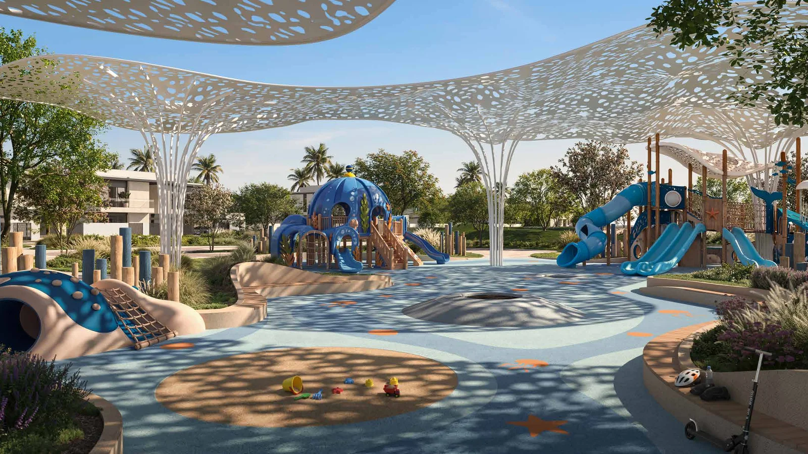 Talay and Talay Beach shaded children's discovery garden and play area