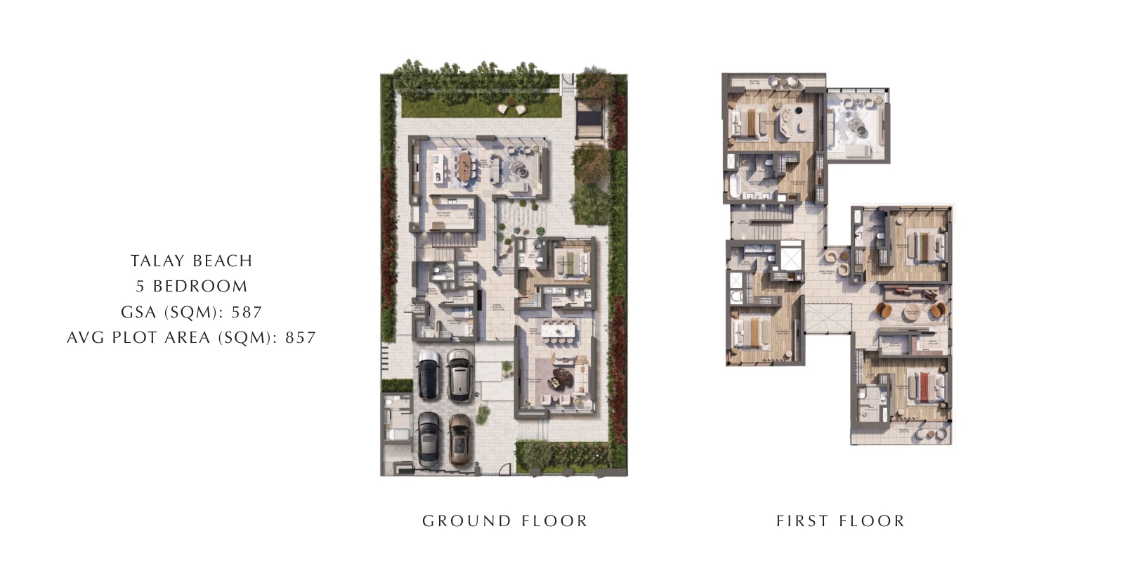 Talay and Talay Beach 5-bedroom Talay Beach villa Ground & First Floors, 587 sqm GSA floor plan