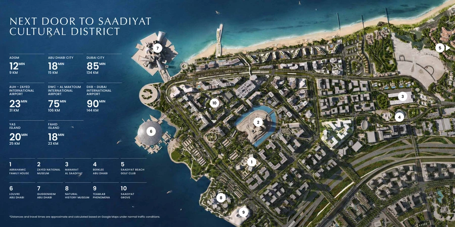 Talay and Talay Beach Saadiyat Island location plan with nearby cultural destinations