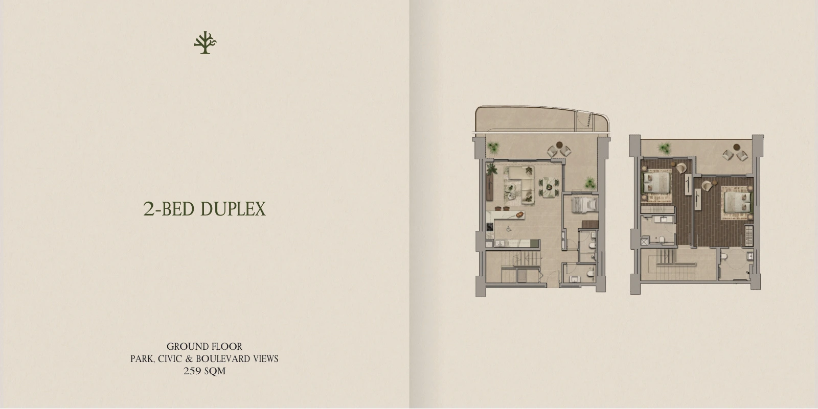 Yas Park Place 2-bedroom duplex Ground Floor Duplex, 259 sqm floor plan, 2,787.85 sq ft