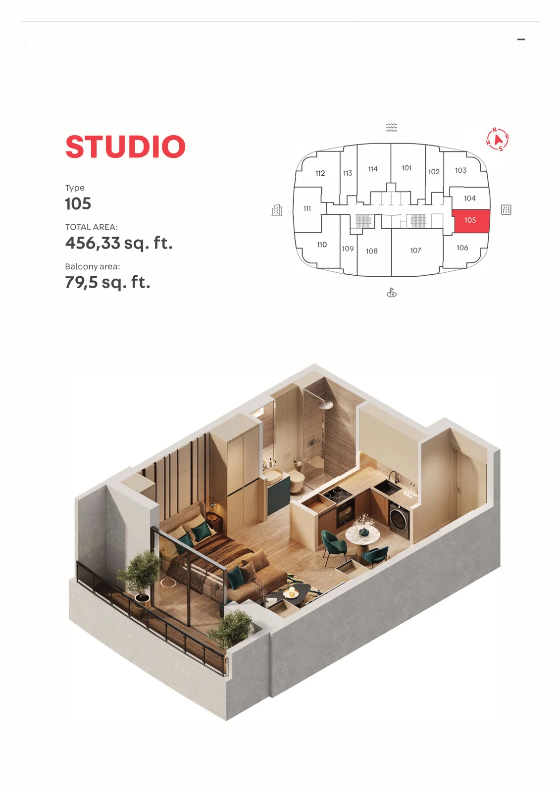 MAG 777 Type 105, Studio Apartment, 456.33 sq ft floor plan