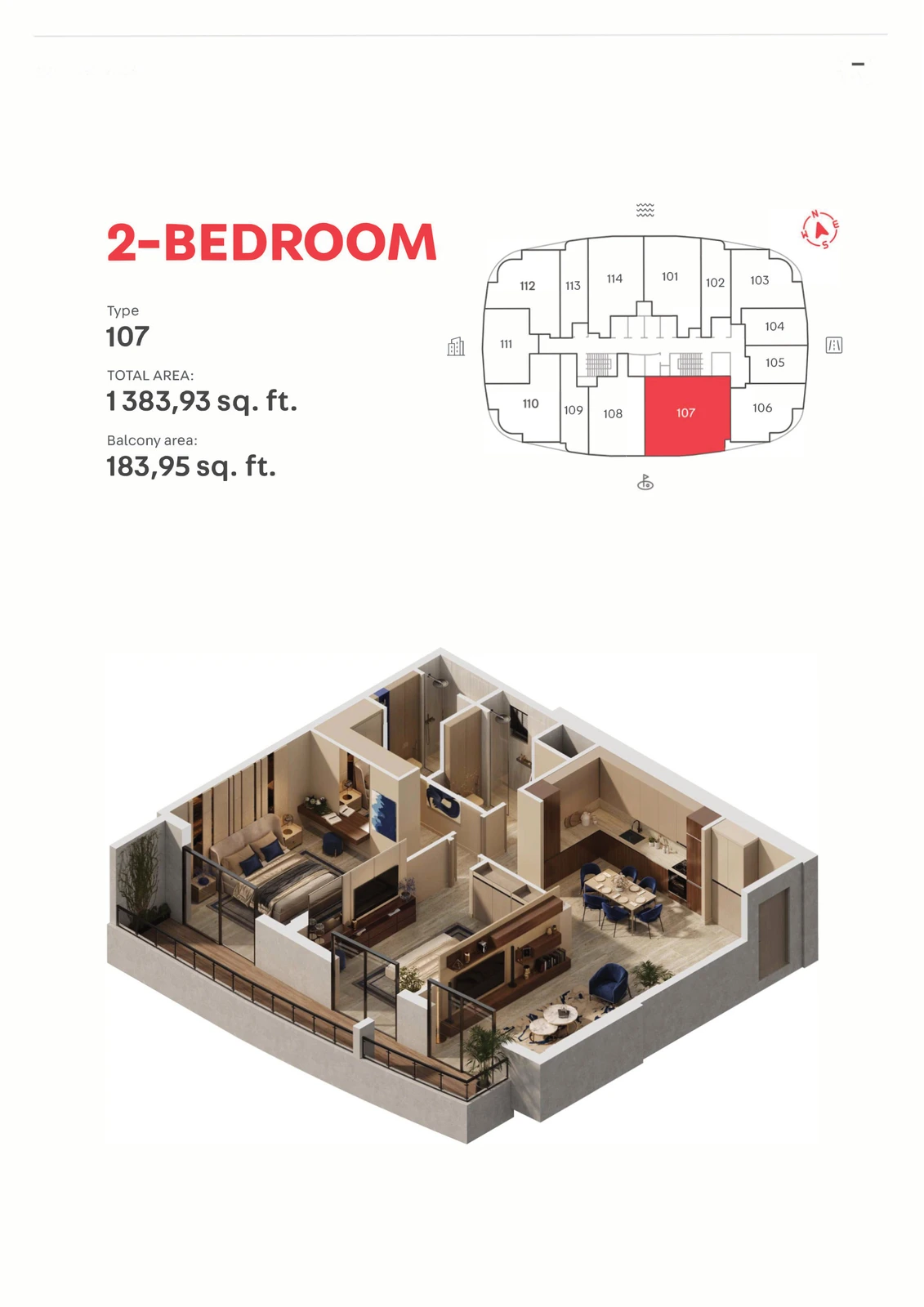 MAG 777 Type 107, 2 Bedroom Apartment, 1,383.93 sq ft floor plan