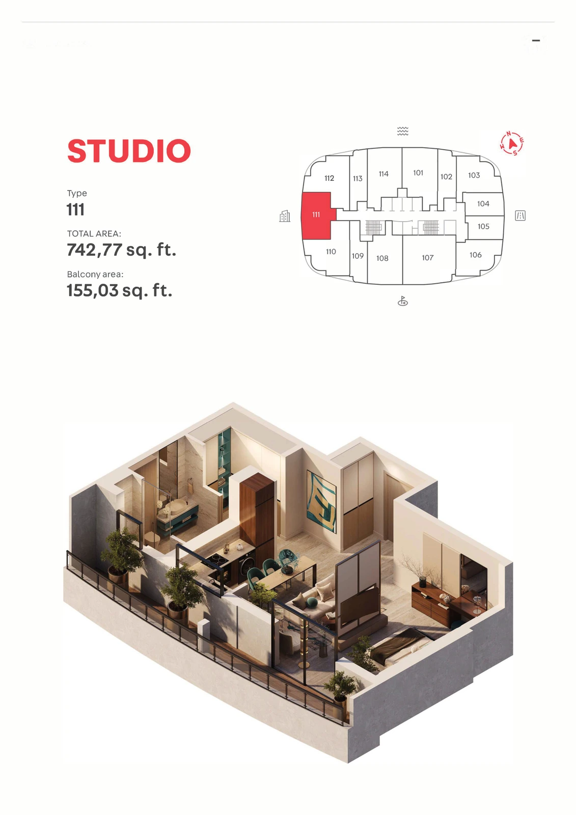 MAG 777 Type 111, Studio Apartment, 742.77 sq ft floor plan