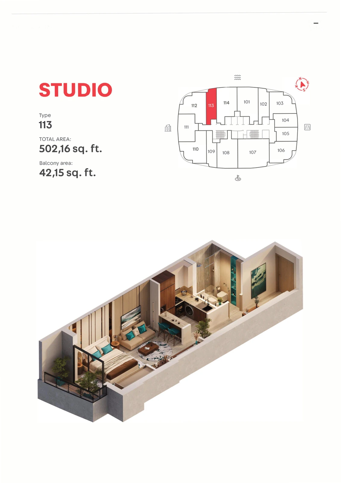 MAG 777 Type 113, Studio Apartment, 502.16 sq ft floor plan