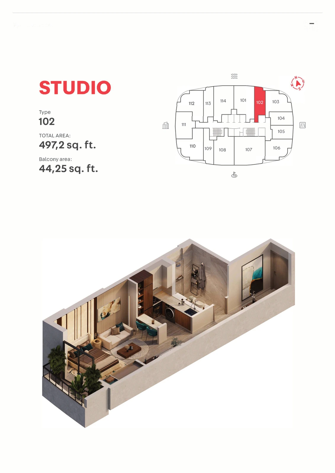 MAG 777 Type 102, Studio Apartment, 497.20 sq ft floor plan