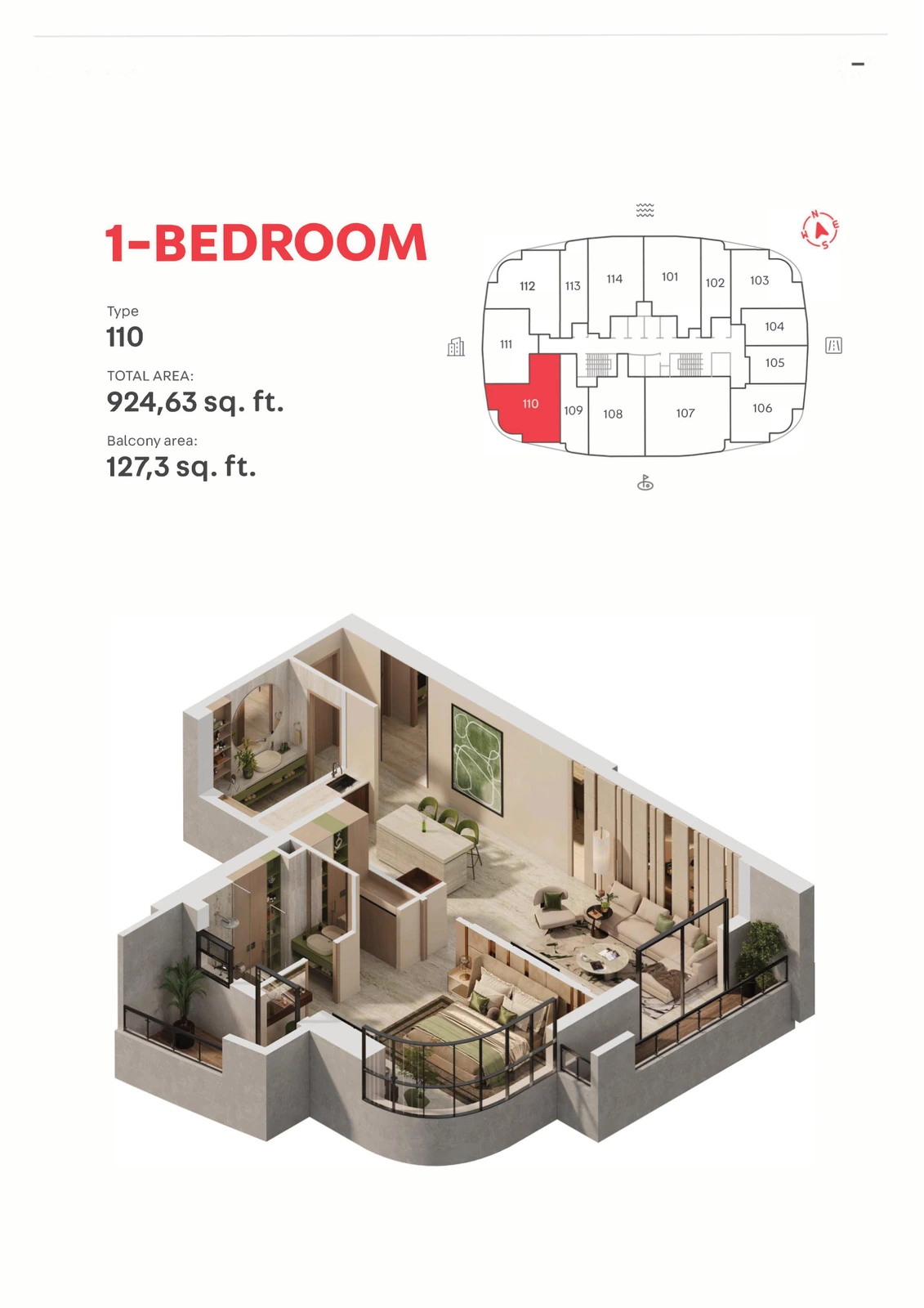 MAG 777 Type 110, 1 Bedroom Apartment, 924.63 sq ft floor plan