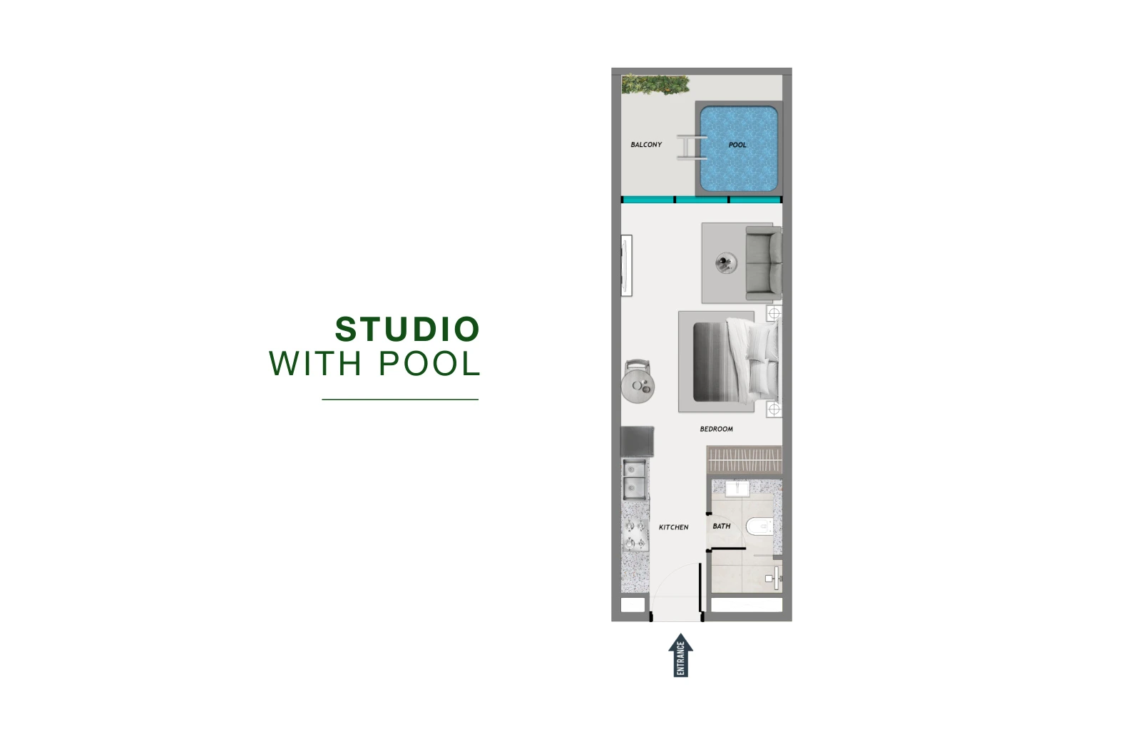 SAMANA Resorts studio Private Pool apartment floor plan, 428 sq ft