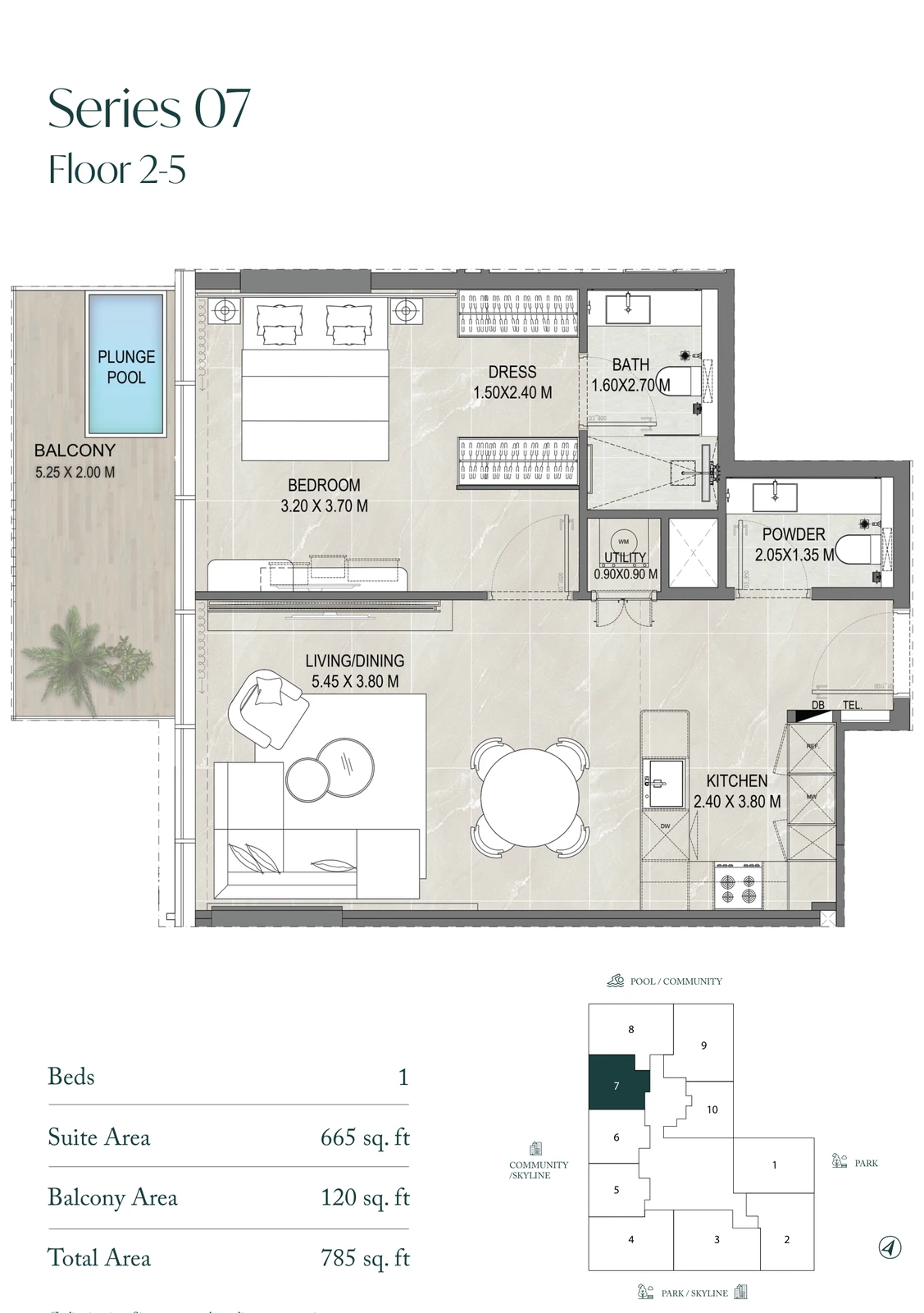 Allegro Park Series 07 1-bedroom apartment floor plan, 785 sq ft