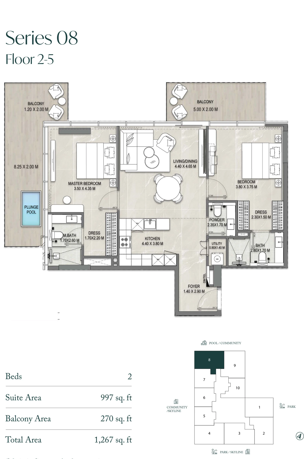 Allegro Park Series 08 2-bedroom apartment floor plan, 1,267 sq ft