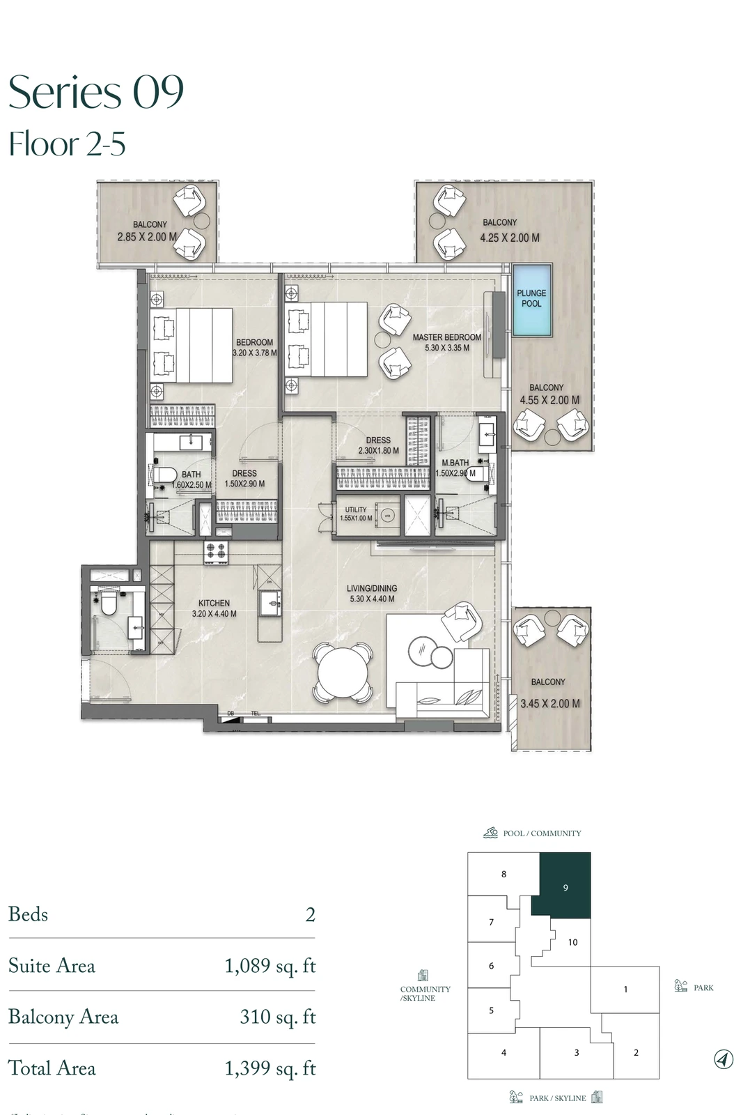 Allegro Park Series 09 2-bedroom apartment floor plan, 1,399 sq ft