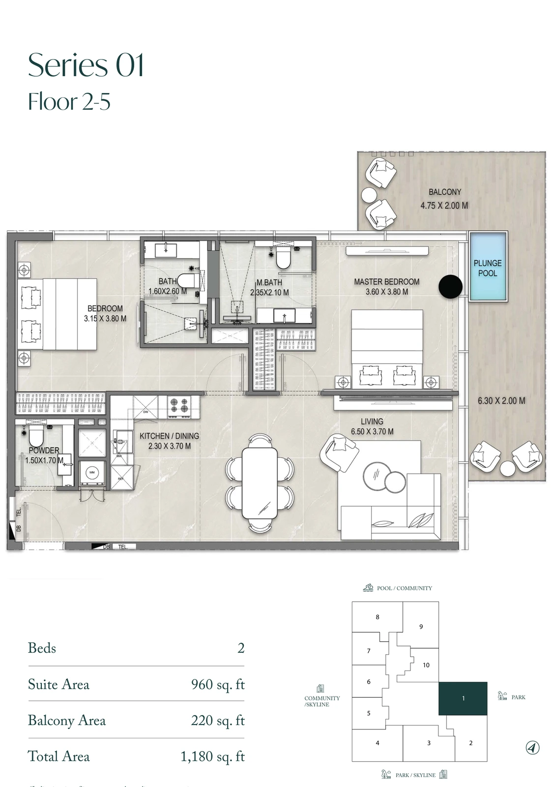 Allegro Park Series 01 2-bedroom apartment floor plan, 1,180 sq ft