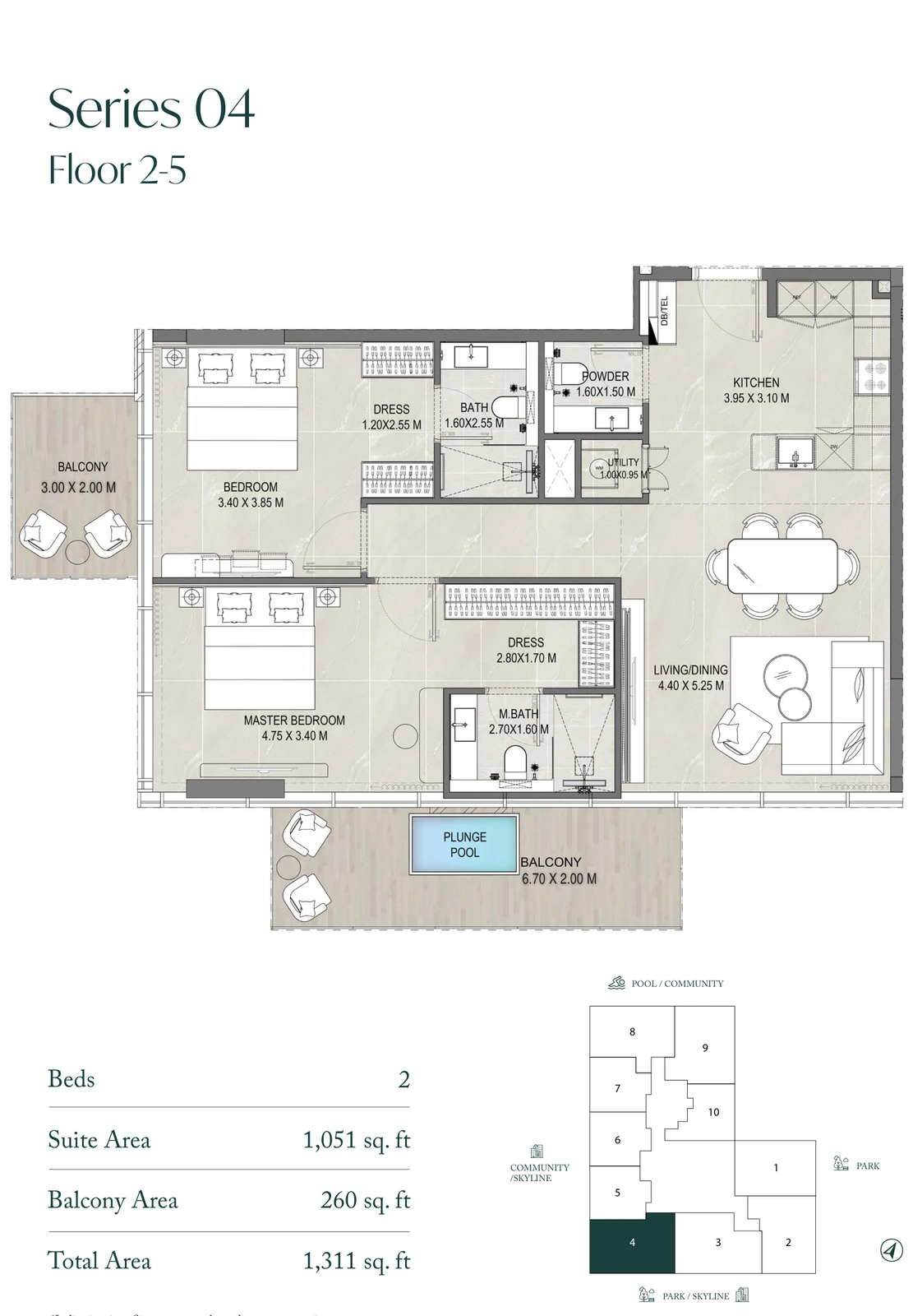 Allegro Park Series 04 2-bedroom apartment floor plan, 1,311 sq ft