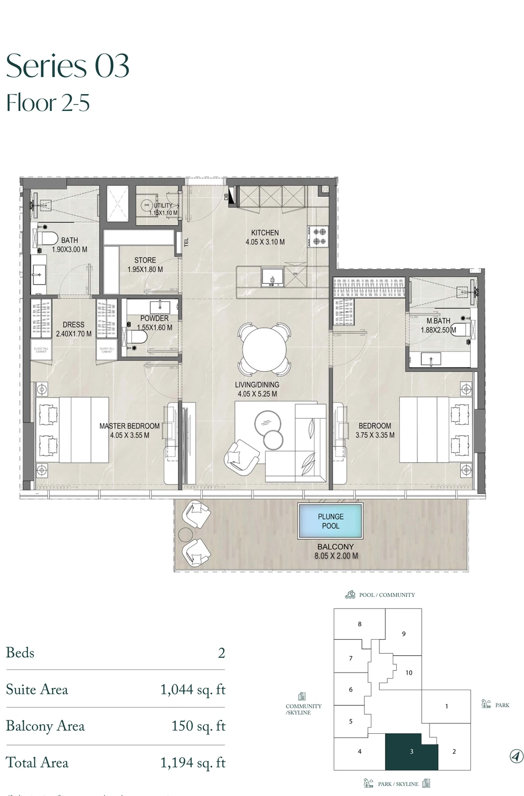 Allegro Park Series 03 2-bedroom apartment floor plan, 1,194 sq ft