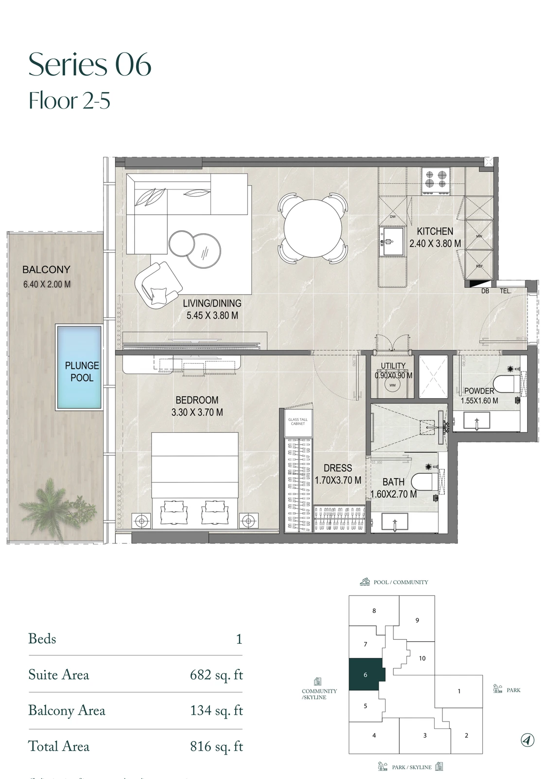 Allegro Park Series 06 1-bedroom apartment floor plan, 816 sq ft