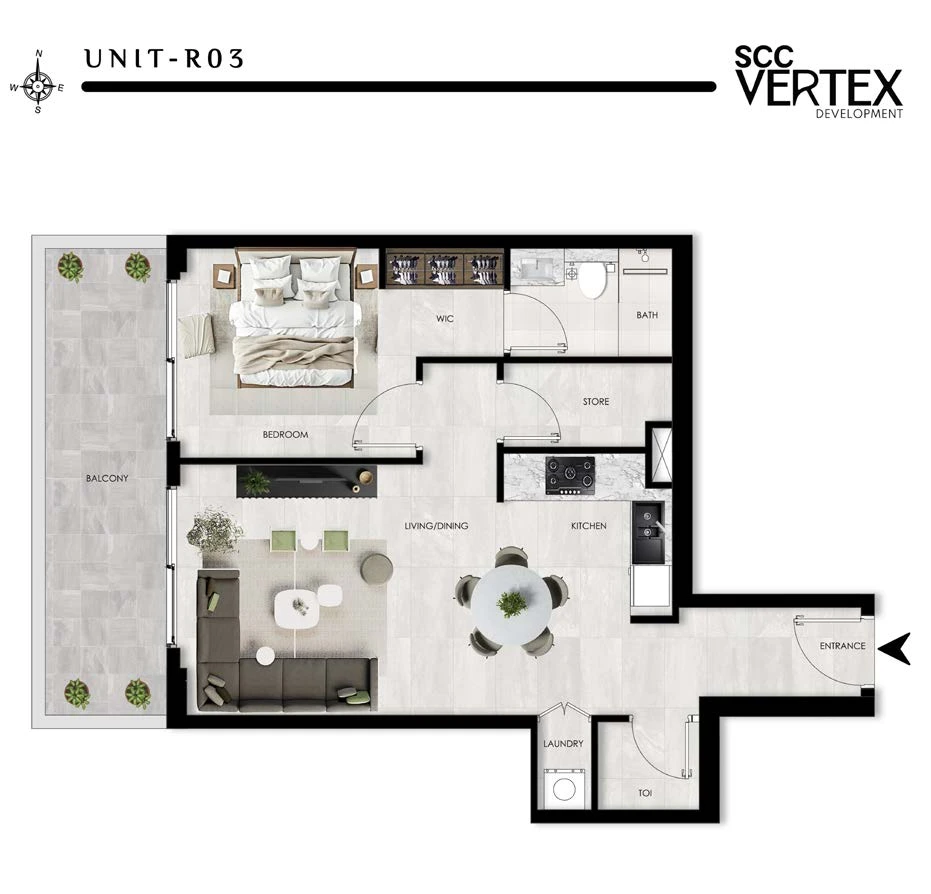The Willows Residences 1-bedroom Type G apartment floor plan, 748.74 sq ft