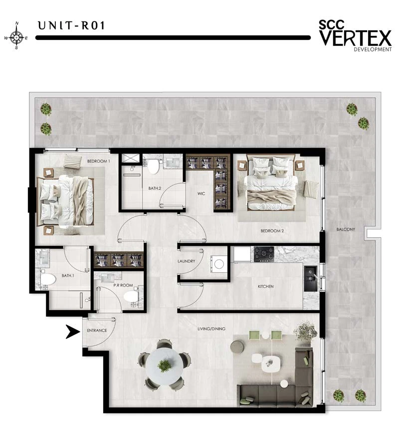 The Willows Residences 2-bedroom Type D apartment floor plan, 1,403.72 sq ft