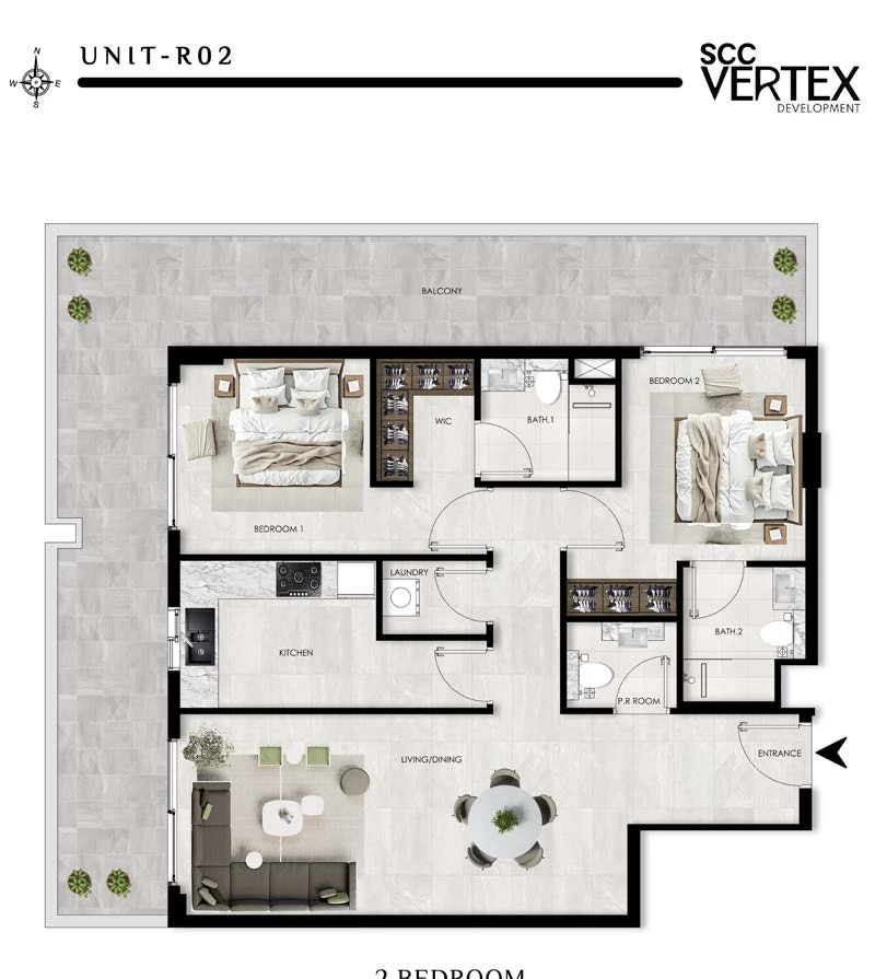 The Willows Residences 2-bedroom Type C apartment floor plan, 1,442.58 sq ft