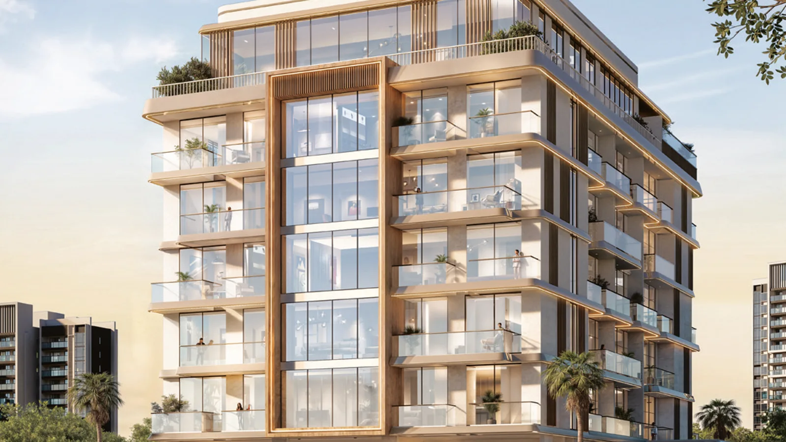 The Willows Residences angled exterior with glass balconies and ground-floor frontage