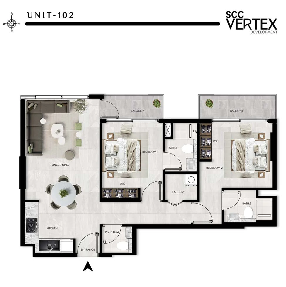 The Willows Residences 2-bedroom Type B apartment floor plan, 906.75 sq ft