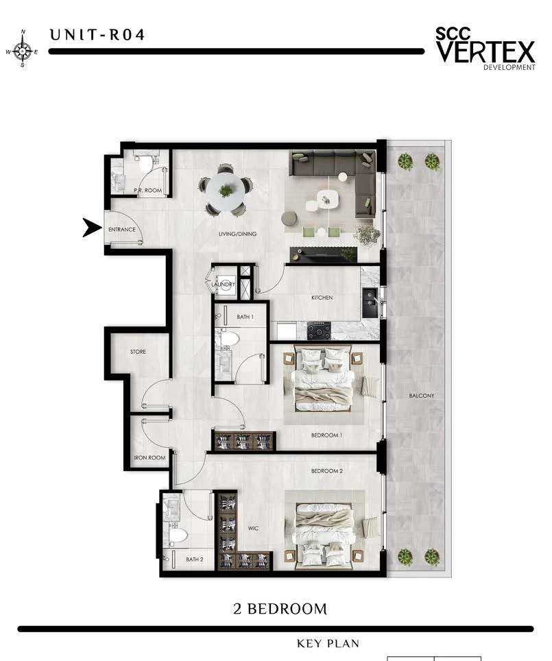 The Willows Residences 2-bedroom Type E apartment floor plan, 1,361.31 sq ft