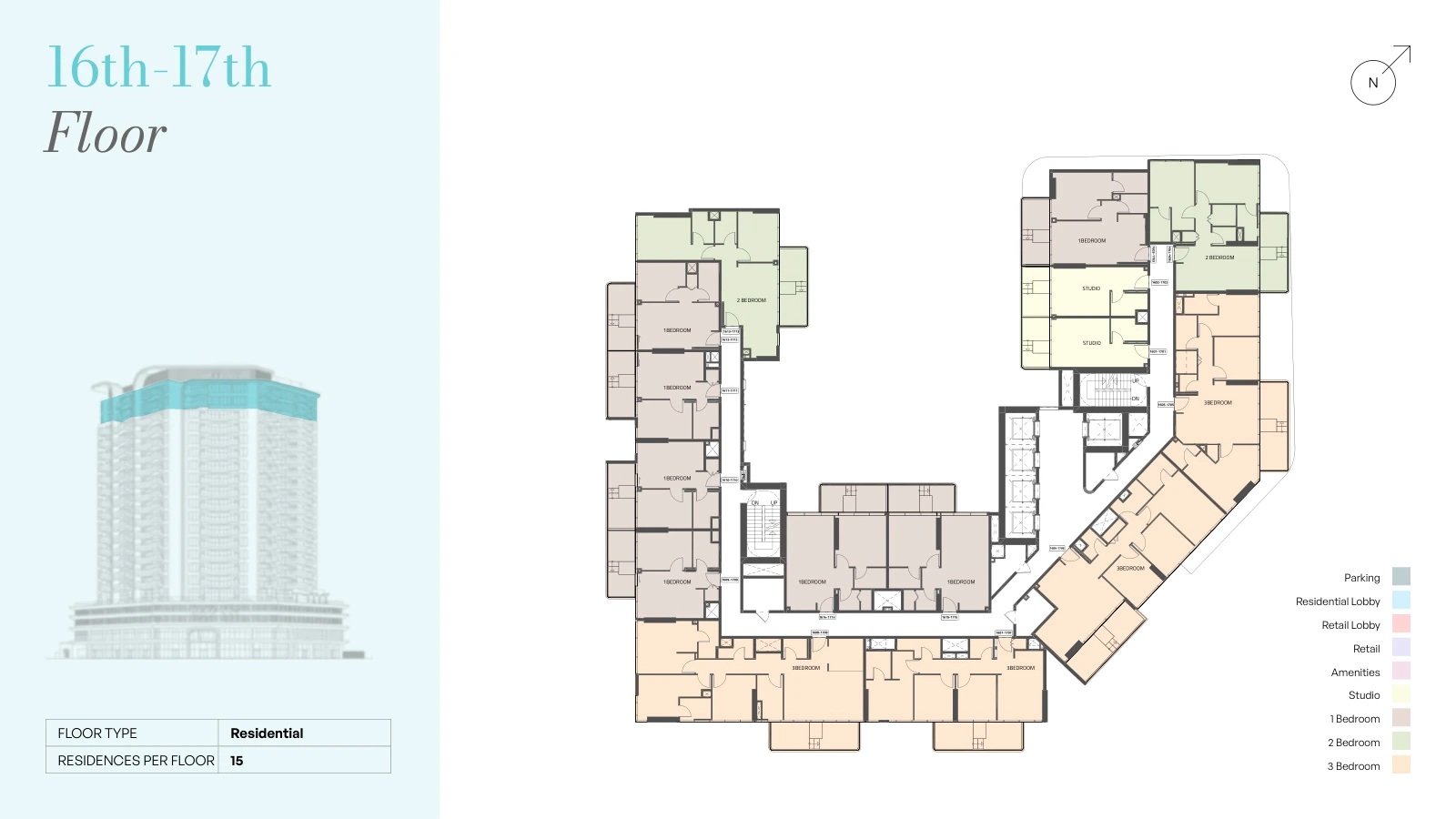 Reef 995 3-bedroom apartment floor plan, 1,095-1,490 sq ft, typical floors 16-17