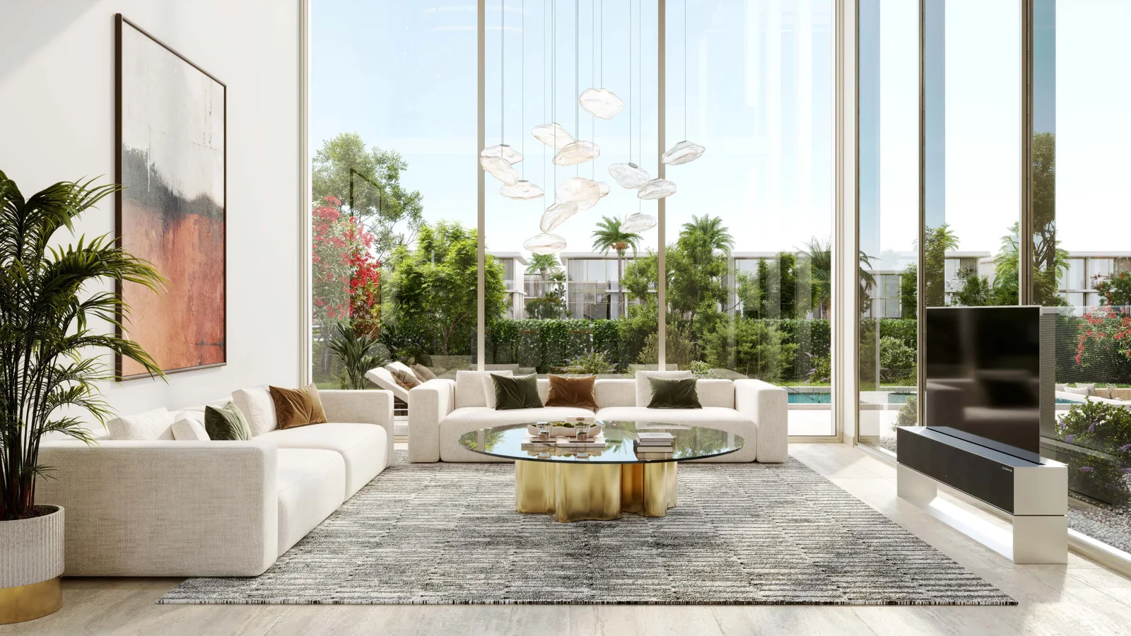 Bright villa living room at Manchester City Yas Residences