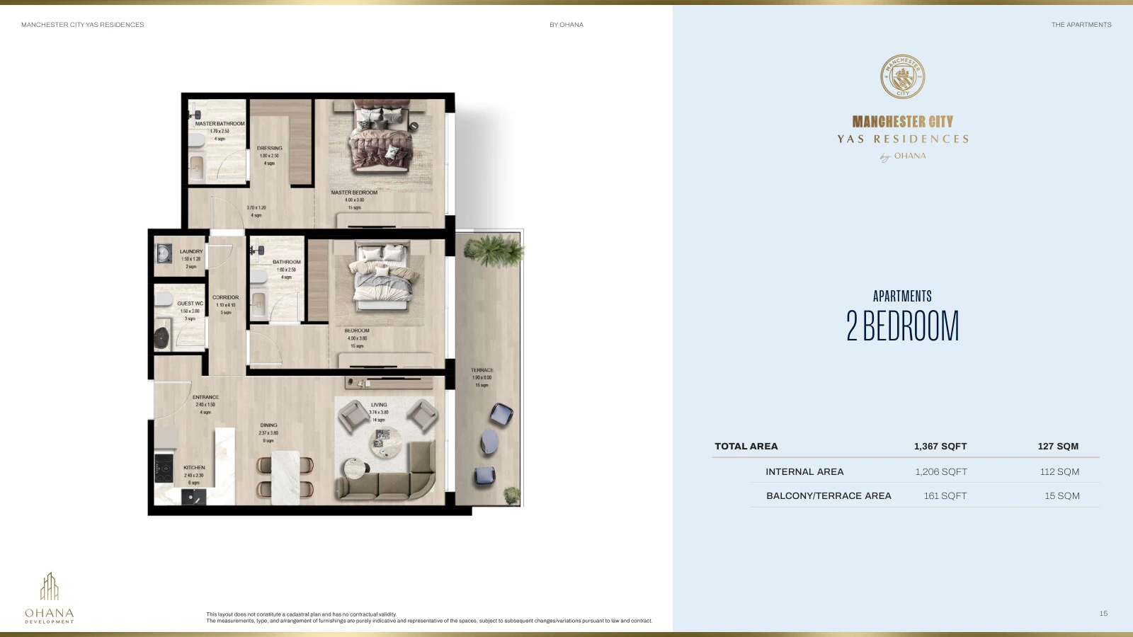 Manchester City Yas Residences 2 Bedroom Apartment floor plan, 1,367 sq ft